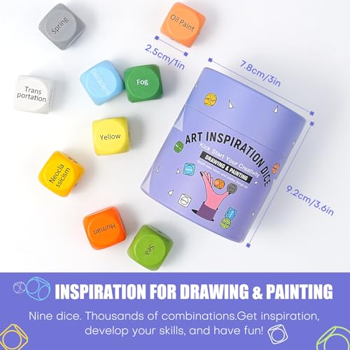 Fuumuui Professional Oil Paint Brush Set & Inspiration Art Dice, 11pcs Superior Hog Bristle Paint Brushes with Wooden Art Dice for Creative Block Fuumuui
