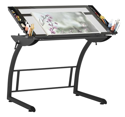 SD STUDIO DESIGNS Triflex Drawing Table, Sit to Stand Up Adjustable Office Home Computer Desk, 35.25" W X 23.5" D, Charcoal Black/Clear Glass SD STUDIO DESIGNS