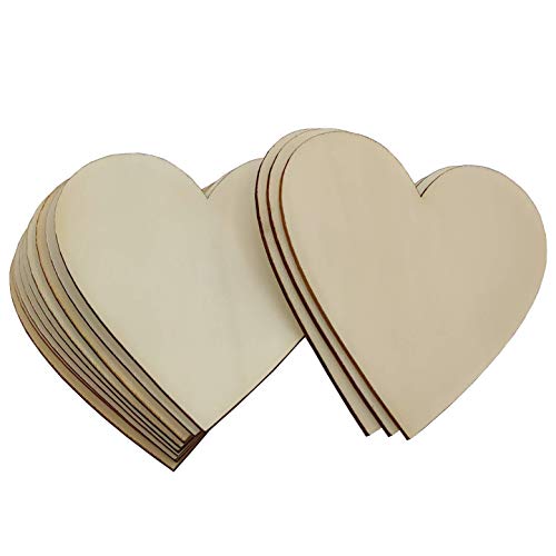 4 inch Wood Hearts, Natural Unfinished Wood Heart Cutout Shape,4 inch,(10 Pieces) VZNBJUAN