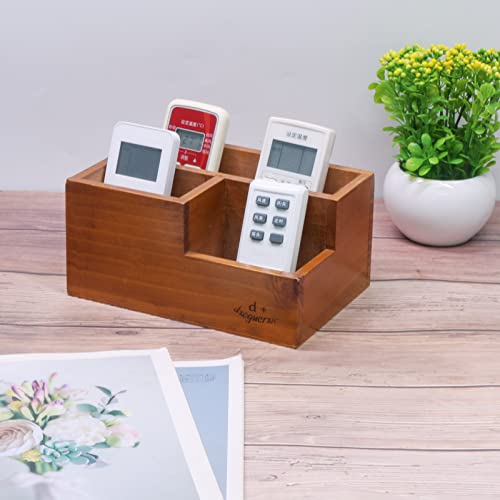 Coideal Wood Remote Control Holder - Wooden Desktop Storage Organizer Caddy for Desk, Office Supplies, Home, End Table (Vintage Wooden Color, 3