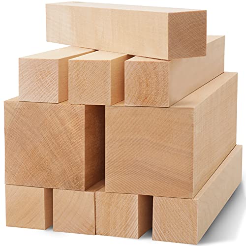 YIPLED 10 Pack Unfinished Basswood Carving Blocks Kit, Rectangular Wooden Blocks for DIY Carving, Crafting and Whittling for Adults Beginner and YIPLED