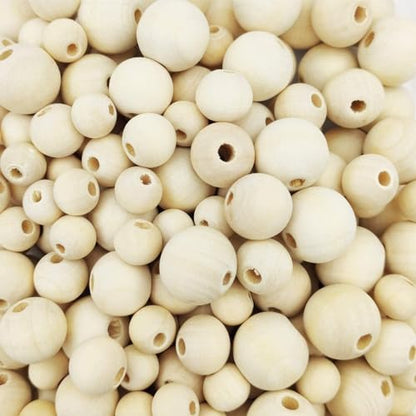 950pcs Wooden Beads for Crafts 7 Sizes Unfinished Natural Wood Beads Wooden Beads Bulk 6mm, 8mm, 10mm, 12mm, 14mm, 16mm, 20mm Beads for Garland