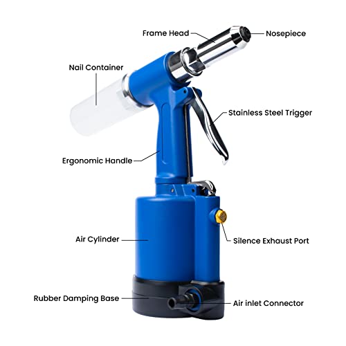 INPANOLS Pneumatic Pop Rivet Gun Hydraulic Air Rivet Tool Kit with 3/32-inch 1/8-inch 5/32-inch 3/16-inch Nosepieces - WoodArtSupply