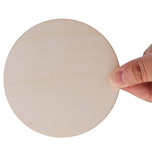 Foraineam 100 Pieces 4 Inch Unfinished Wood Circle Cutouts Round Natural Wooden Craft Circles Slices for Wooden Coasters, DIY Crafts, Painting,