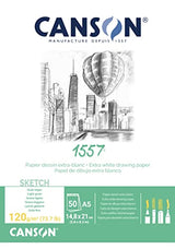 CANSON 1557 Extra White 120gsm A5 Sketch Paper, Light Grain, 50 Sheets, Ideal for Professional Artists & Illustrators Canson