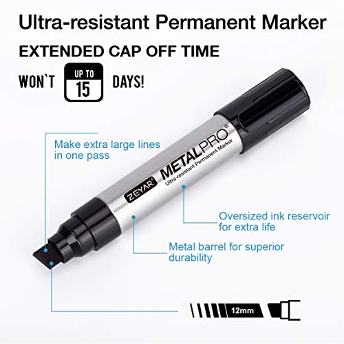 ZEYAR Permanent Marker Pens, JUMBO Size, Aluminum Barrel, Set of 2, Premium Waterproof & Smear Proof Markers, Quick Drying, Writes on most surfaces ZEYAR