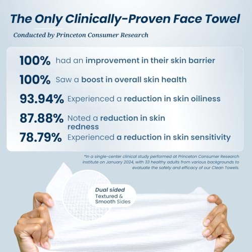 Clean Skin Club Clean Towels XL, 100% USDA Biobased Face Towel, Disposable Face Towelette, Makeup Remover Dry Wipes, Ultra Soft, 50 Ct, 1 Pack CLEAN SKIN CLUB