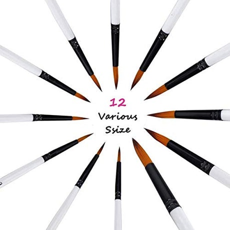 Acrylic Paint Brushes Set, 12pcs Professional Round-Pointed Tip Artist Paintbrushes for Acrylic Watercolor Oil Painting, Face Body Nail Art, Crafts, Auhoahsil