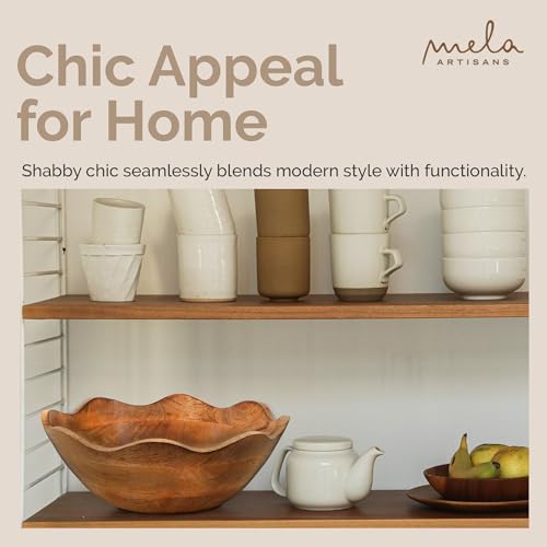 Mela Artisans Wooden Scalloped Bowl - Large | Ruffle Decorative Style | Rustic Kitchen Decor | Mango Wood | Natural Grain Finish | Fits Bread, Mela Artisans