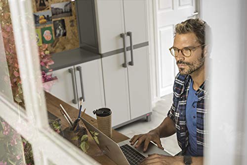 Keter Storage Cabinet with Doors and Shelves for Tool, Home Organization,Large, White & Grey Keter