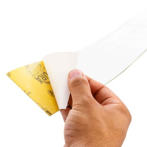 Dura-Gold Premium 80 Grit Gold Pre-Cut PSA Longboard Sandpaper Sheets, Box of 20, 2-3/4" x 16-1/2" Self-Adhesive Stickyback Sandpaper for Automotive, - WoodArtSupply