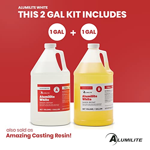 Alumilite White Amazing Casting Resin [1 gal A + 1 gal B (2 gallons) Two-Part Liquid Urethane Kit] Best for Making Arts and Crafts, Jewelry, Alumilite