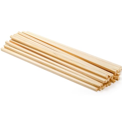 Frcctre 50 Pack Unfinished Square Wooden Dowel Rods, 1/4 x 12 Inches Unfinished Wood Dowel Strips Craft Sticks Square Sticks for DIY Crafts Projects, - WoodArtSupply