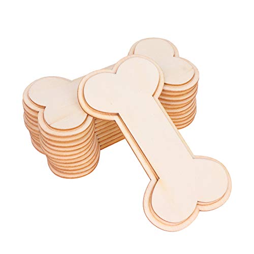 24 Pieces Dog Bone Shape Unfinished Wood DIY Crafts Double Layer Bone Wooden Cutouts Wood Discs Slices for Home DIY Projects Craft Decor, 2.2x4.1