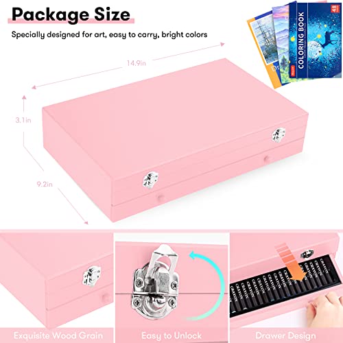 iBayam Art Supplies, 150-Pack Deluxe Wooden Art Set Crafts Drawing Painting Kit with 1 Coloring Book, 2 Sketch Pads, Creative Gift Box for Adults iBayam