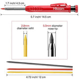 Hiboom 2 Pack Solid Carpenter Pencil with 14 Refill, Long Nosed Deep Hole Mechanical Pencil Marker with Built-in Sharpener for Carpenter Woodworking Hiboom