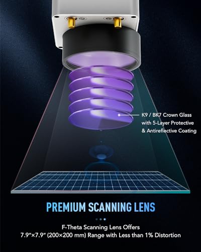 OMTech 50W Fiber Laser Engraver with LightBurn and Rotary Axis, Laser Engraving Machine with Red Dot Pointer, 7.9x7.9 Solid State Laser Marking OMTech