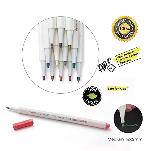 YUANCHENG Metallic Marker Pens, Set of 12 Colors Fine Point Metallic Marker Pens for Black Paper, Rock Painting, Easter Egg, Halloween Pumpkin, Card YUANCHENG