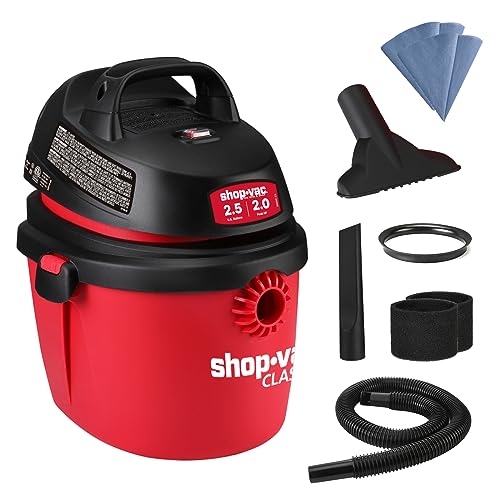 Shop-Vac 2.5 Gallon 2.0 Peak HP Wet/Dry Vacuum, Portable Compact Shop Vacuum with Top Handle, Wall Bracket & Attachments Shop-Vac