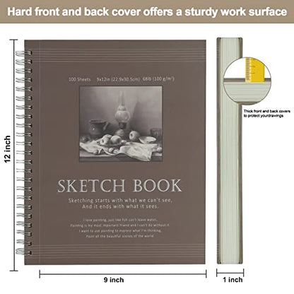 Sketch Book 9x12 - Sketchbook for Drawing - 100 Sheets (68 lb/100gsm),Drawing Pad with Sided Spiral Bound, Sketch Pads for Drawing for Adults for - WoodArtSupply