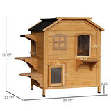 PawHut 2-Story Cat House Outdoor, Weatherproof Wooden Cat Enclosure for Feral Cats with Escape Door, Openable Roof, Jumping Platforms, Natural PawHut