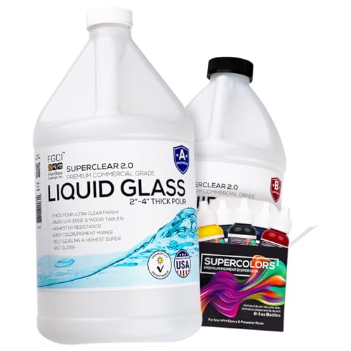 Deep Pour Epoxy Resin Liquid Glass 1.5 Gallon Kit, 2-4 inch Super Clear Flow Casting Resin Kit, High Temp Heat UV Resistant Epoxy, Bubble Free Food FGCI