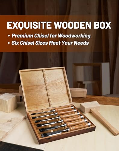 EZARC 6 Pieces Wood Chisel Tool Sets Woodworking Carving Chisel Kit with Premium Wooden Case for Carpenter Craftsman - WoodArtSupply