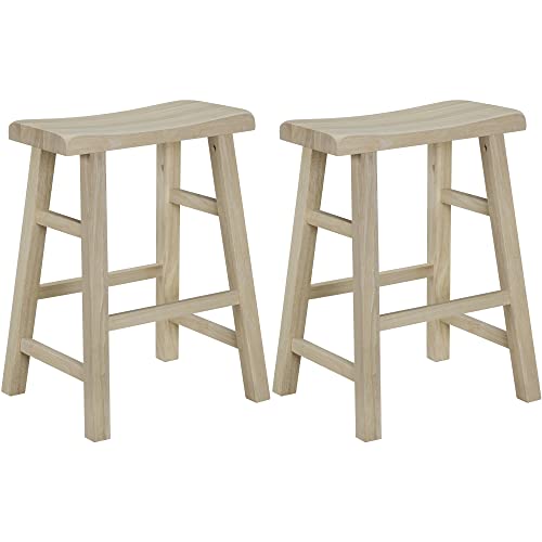 eHemco Heavy-Duty Solid Wood Saddle Seat Kitchen Counter Height Barstools, 24 Inches, Unfinished, Set of 2 eHemco