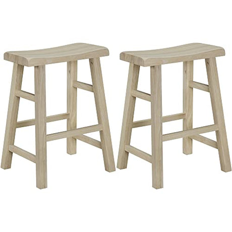 eHemco Heavy-Duty Solid Wood Saddle Seat Kitchen Counter Height Barstools, 24 Inches, Unfinished, Set of 2 eHemco