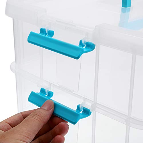 BTSKY 2 Layer Stack & Carry Box, Plastic Multipurpose Portable Storage Container Box Handled Organizer Storage Box for Organizing Stationery, Sewing, BTSKY