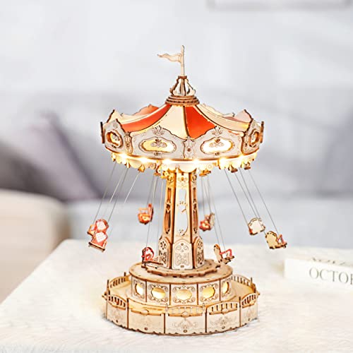 ROKR Classic 3D Wooden Music Box Kit with LED Swing Ride Mechanism for Adults and Kids ROKR