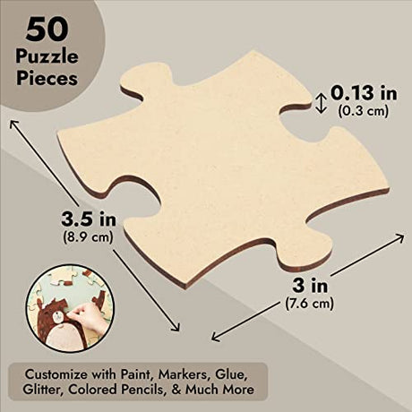 50 Blank Wooden Puzzle Pieces for Crafts, DIY Art Projects, Unfinished Customizable Jigsaw Wood Puzzle to Draw On Bright Creations