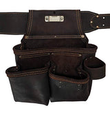OX Tools Pro 4 Piece Carpenter Tool Belt, Construction Rig, Leather Tool Belt with Two Pouches, Hammer Holder, Tape Measure Pocket, Adjustable OX Tools