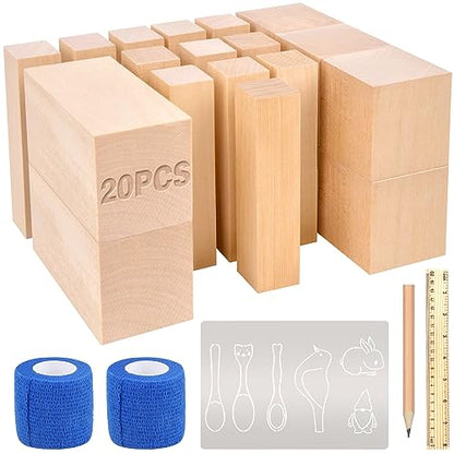 Olerqzer 25 pcs Whittling Wood Blocks Wood Carving Kit with 3 Different Sizes,Carving Basswood for Wood Carving Set Wood Carving Wood (4 inch) - WoodArtSupply