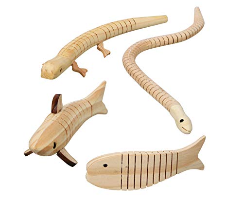 Crafters Square Wooden Wiggle Animals to Paint and Play: Snake, Salamander, Shark and Fish (4 Animals) Crafter's Square