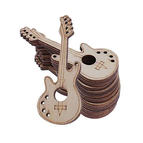 20pcs Guitar Wood DIY Crafts Cutouts Wooden Electric Guitar Shaped Slices Embellishments Gift Unfinished Wood Ornaments Home Decorations Creaides