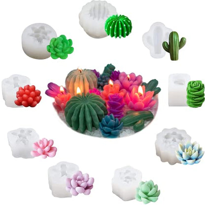 MEIXINZHI 9Pack Candle Molds,Candle Making Molds 3D Silicone Candle Mold Flower Molds Cactus Candle Molds Wax Molds for Scented Candles Soaps Making, - WoodArtSupply