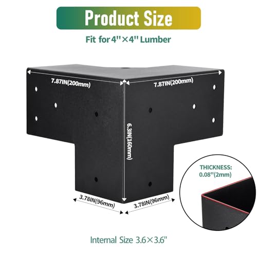 YVHFWOY 4x4 3-Way Pergola Brackets, 90° Right Angle Corner Extension Bracket Woodworks DIY Pergola kit with Black Powder Coated,Modular Sizing YVHFWOY