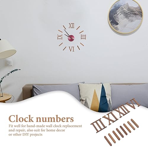 TEHAUX Clock Numerals Kit, Unfinished Wood Clock Number Set in Roman Numerals, 3D Adhesive Modern Roman Numbers Kit for Living Room Bedroom TEHAUX