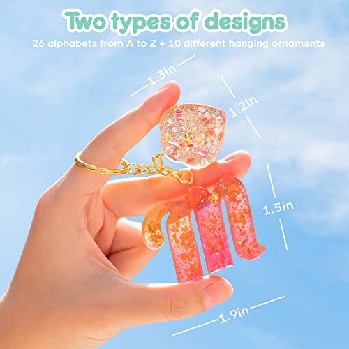 Mocoosy 182Pcs Reversed Silicone Alphabet Resin Molds Kit, Fancy Letter & Ornament Molds Epoxy Resin Casting Keychain Making Set with 1 Hand Drill 2