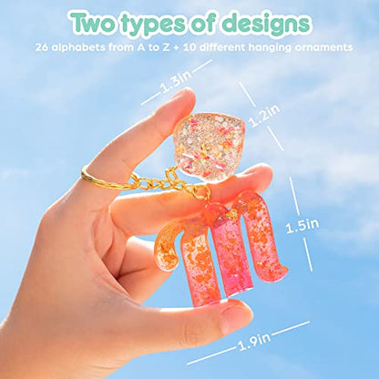 Mocoosy 182Pcs Reversed Silicone Alphabet Resin Molds Kit, Fancy Letter & Ornament Molds Epoxy Resin Casting Keychain Making Set with 1 Hand Drill 2