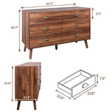 JOZZBY 6 Drawer Dresser with Metal Handle for Bedroom, Mid-Century, Modern Walnut Wood Dresser Chest of Drawers for Living Room, Hallway JOZZBY