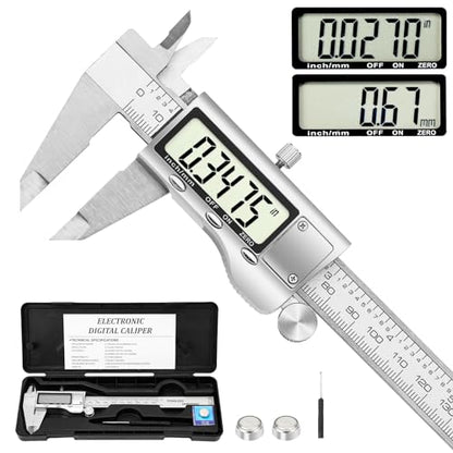 QDXMD Digital Caliper Measuring Tool, 6 Inch Stainless Steel Vernier Caliper Digital Micrometer with Large LCD Screen, Auto-Off Feature, Easy Switch - WoodArtSupply