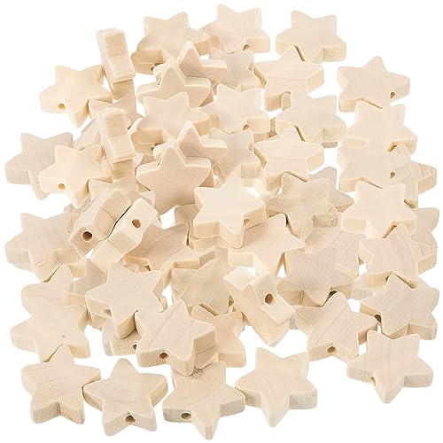 SEWACC 100 Pcs Wooden Beads 20 MM Star Shape Unfinished Wood Beads Spacer Beads with Hole for Crafts DIY Jewelry Making SEWACC