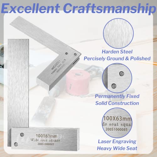 Lancisism Machinist Square Set 2, 3, 4, 6 Inch, Precision Engineer Wide Seat Square Mechanical Engineer Steel Angle Ruler High Precision 90 Degree Lancisism
