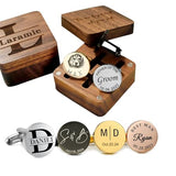 Personalized Cufflinks Men with Custom Wood Box Cuff Links Groomsmen Dad Wedding Gift Cring Coco
