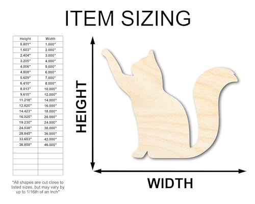 Unfinished Wood Reaching Cat Shape - Cat Craft - up to 36" DIY 5" / 1/4"