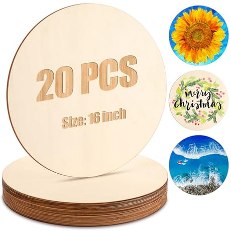 Suzile 20 Pcs 16 Inch Round Wood Circles for Crafts Unfinished Wood Rounds Blank Wood Signs Wood Cutouts Wood Discs for Crafts, Door Hanger, Door Suzile