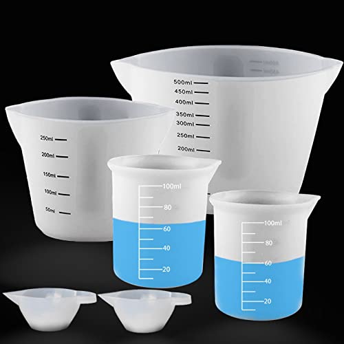 XIMUHO Silicone Measuring Cups, 500ml & 250ml Large Reusable Resin Measure Cup, 6Pcs Silicone Mixing Pouring Cups for Epoxy Resin, Casting Molds, - WoodArtSupply