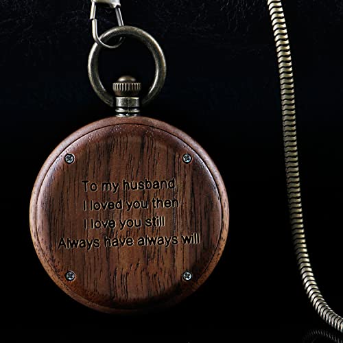 Tiong to My Husband Gifts Personalized Engraved Wood Pocket Watch for Men Husband Anniversary Christmas Birthday Wooden Quartz Pocket Watch Best Tiong